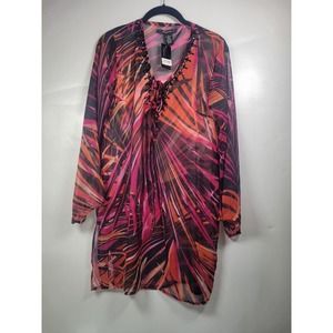 Cejon Womens Pink Tropical Swimsuit Coverup Small